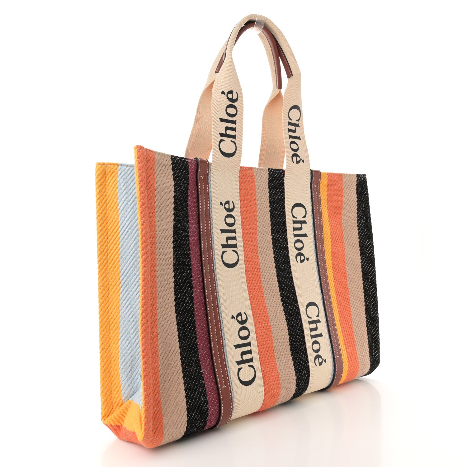 Chloe Cotton Calfskin Large Woody Striped Tote Multicolor 3 of 11