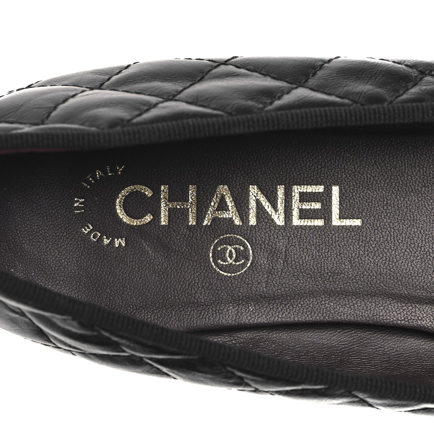 Aged Calfskin Quilted CC Cap Toe Ballerina Flats 40 Black