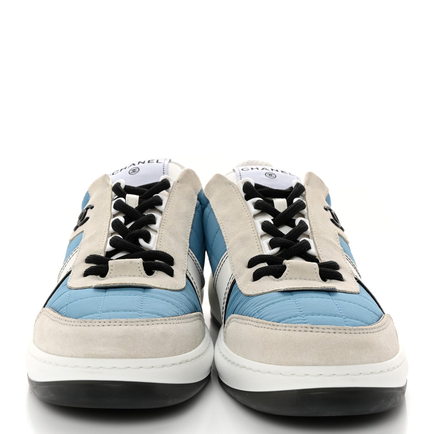 Suede Fabric Calfskin Womens CC Sneakers 40 Blue Light Gray
