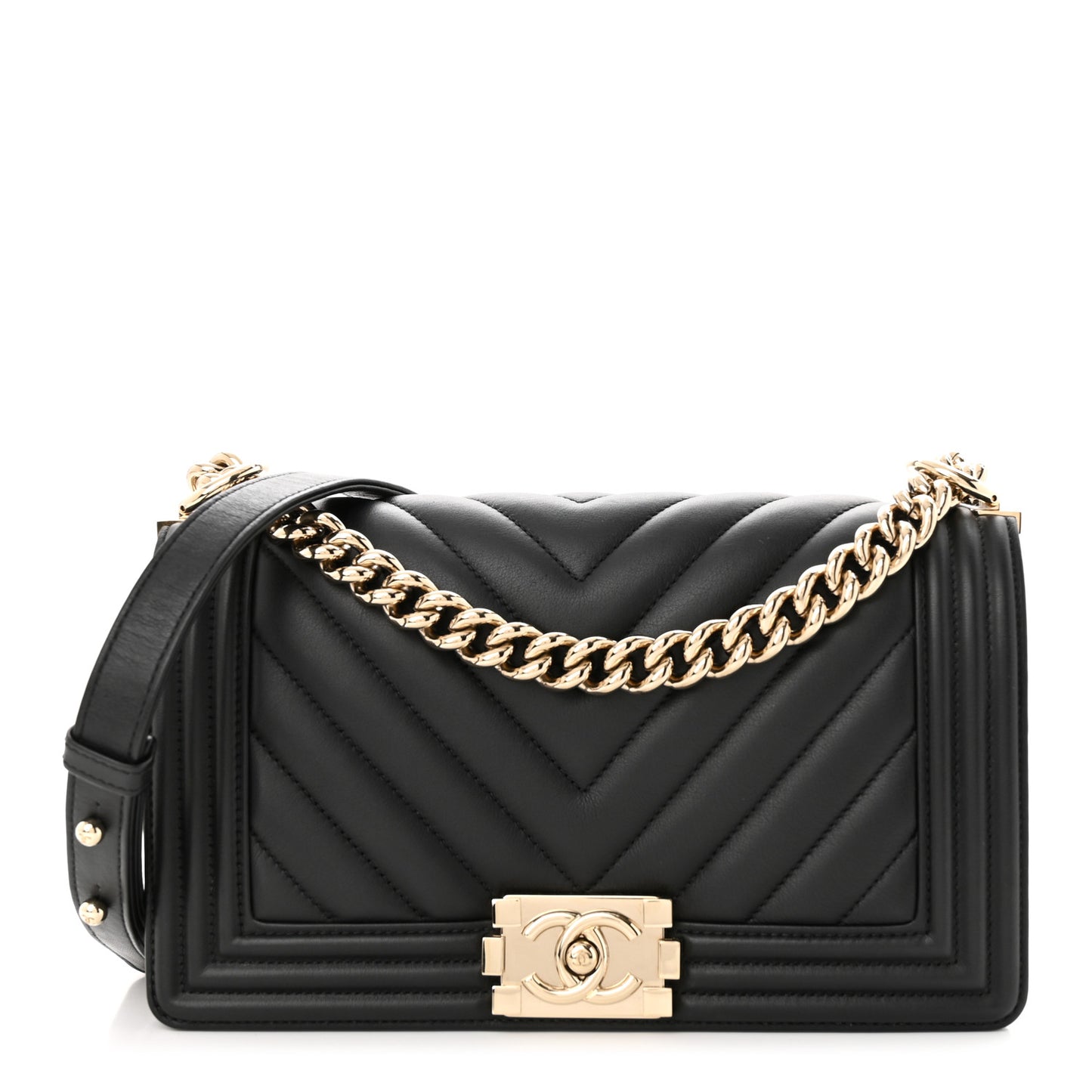 Lambskin Chevron Quilted Medium Boy Flap Black