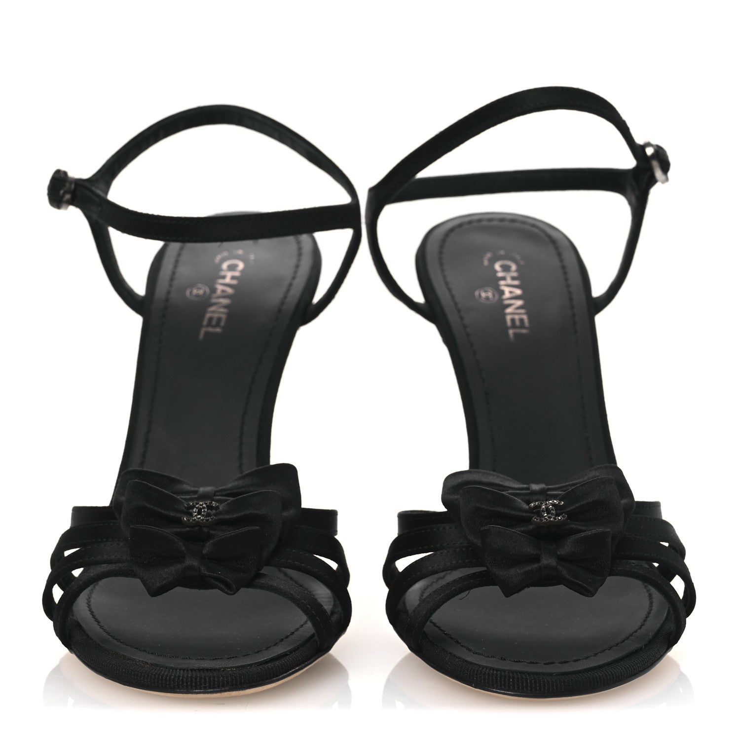 Chanel Satin Crystal CC Bow Sandals 38 Black 3 of 12