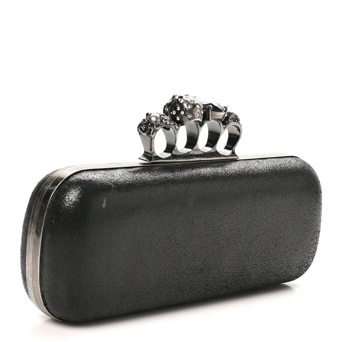 Alexander McQueen Metallic Lambskin Skull Knuckle Box Clutch Black 3 of 8