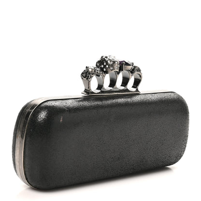 Alexander McQueen Metallic Lambskin Skull Knuckle Box Clutch Black 3 of 8