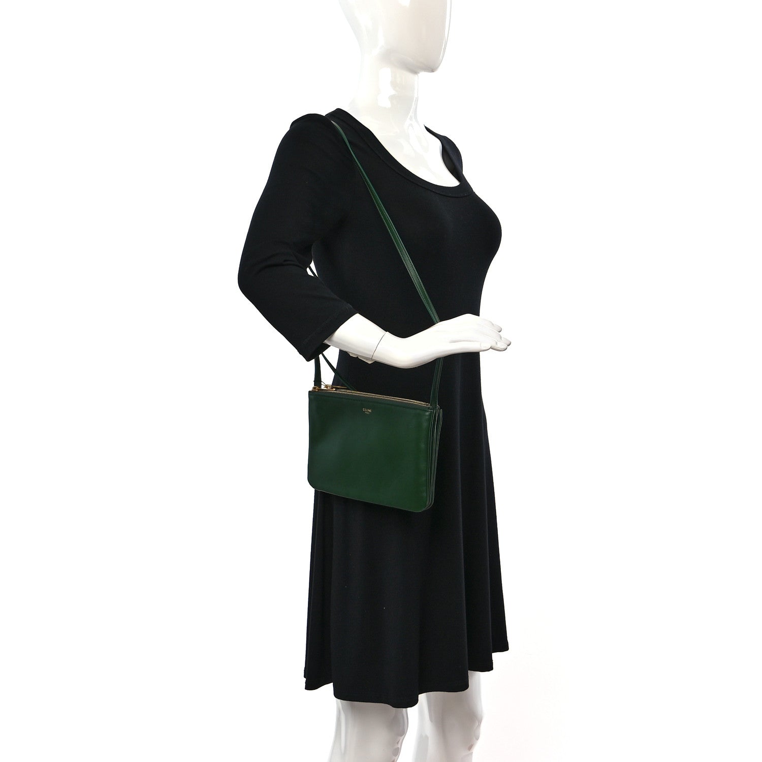 Celine Lambskin Small Trio Crossbody Bag Dark Green 2 of 8