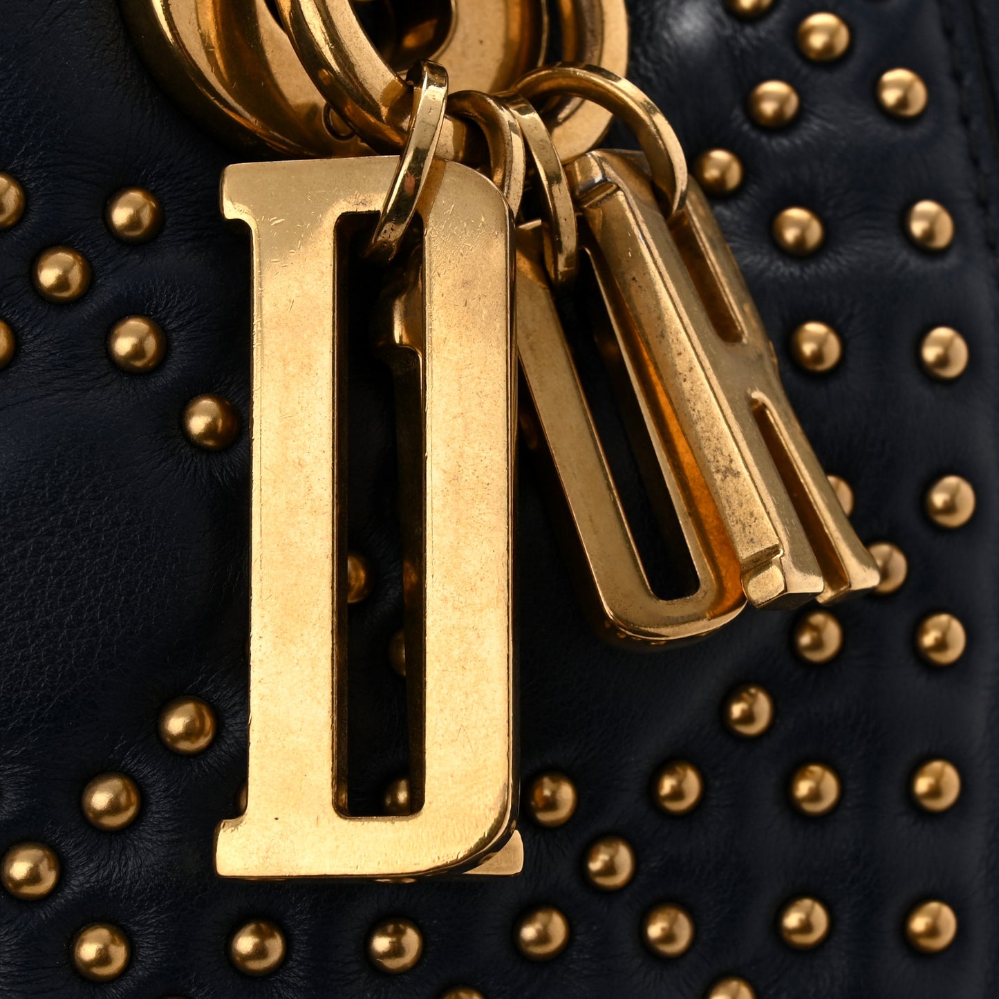 Calfskin Cannage Studded Medium Supple Lady Dior Navy