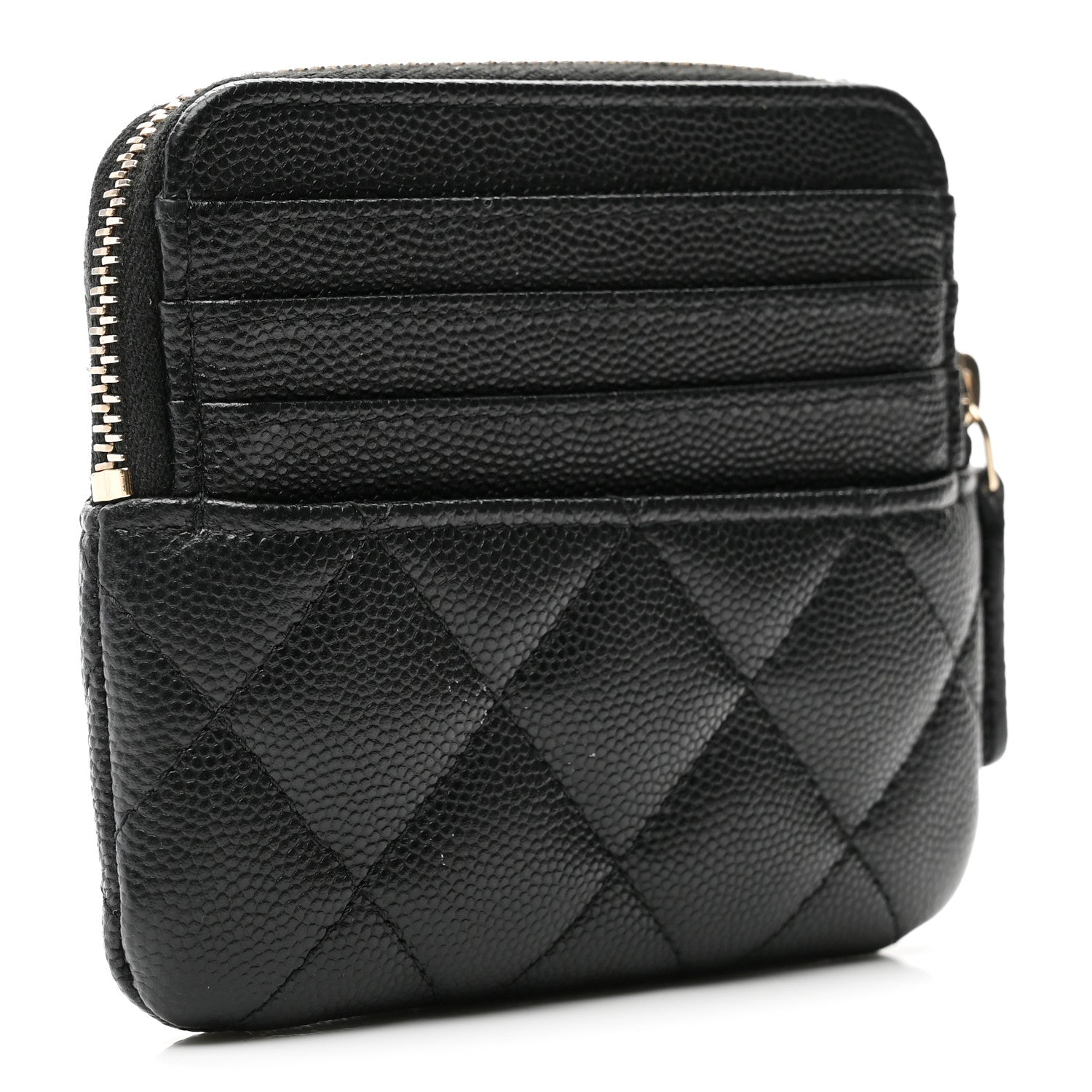 Chanel Caviar Quilted Crystal Zip Card Holder Wallet Black 3 of 8