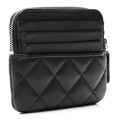 Chanel Caviar Quilted Crystal Zip Card Holder Wallet Black 3 of 8