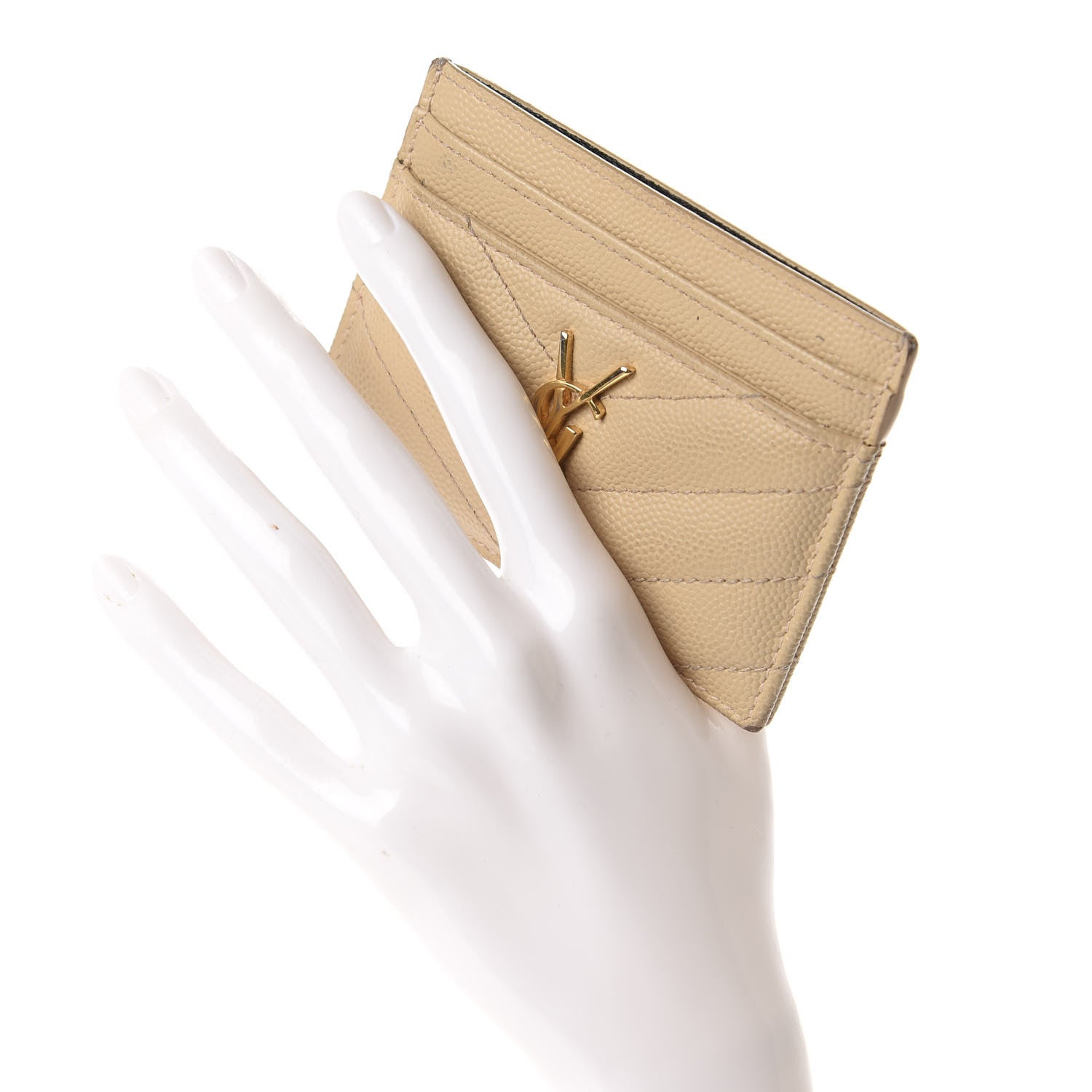 Saint Laurent Grain De Poudre Matelasse Chevron Monogram Credit Card Case Nude Powder 2 of 11