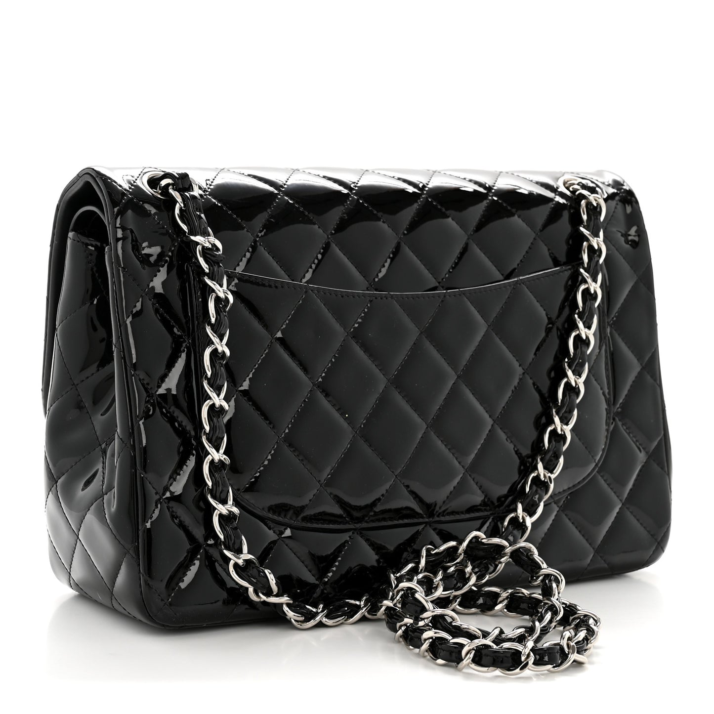 Patent Quilted Jumbo Double Flap Black