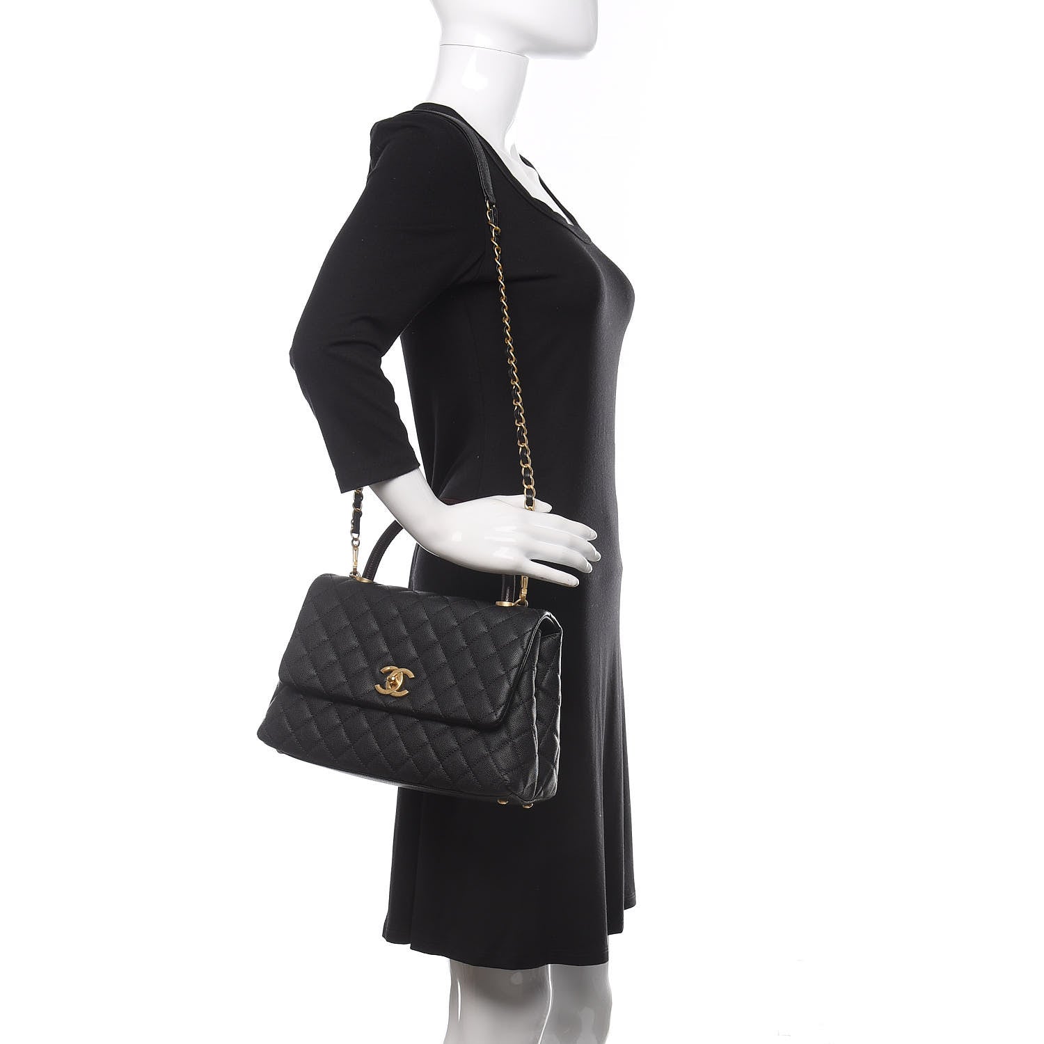 Chanel Caviar Lizard Embossed Quilted Small Coco Handle Flap Black 2 of 11