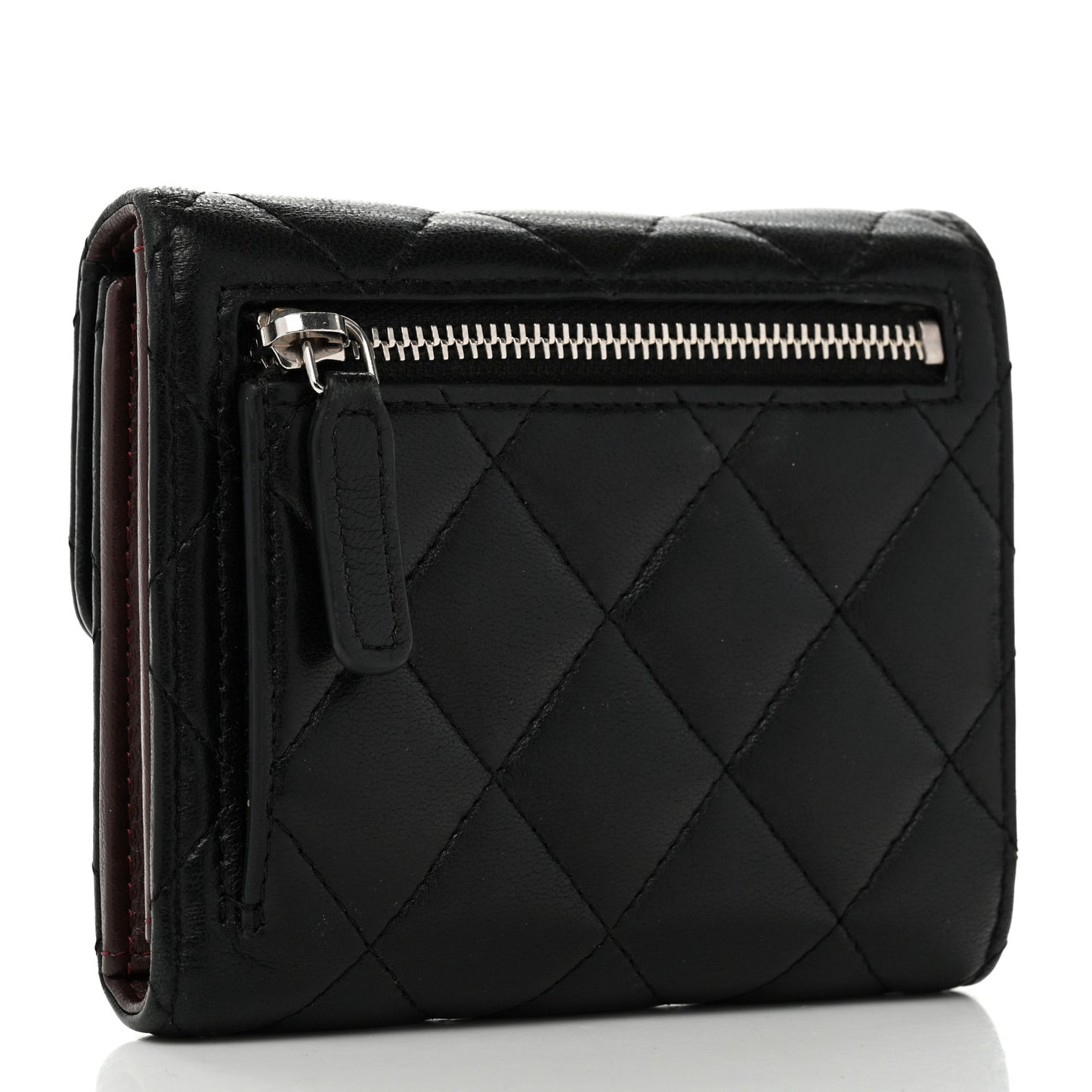 Lambskin Quilted Compact Flap Wallet Black