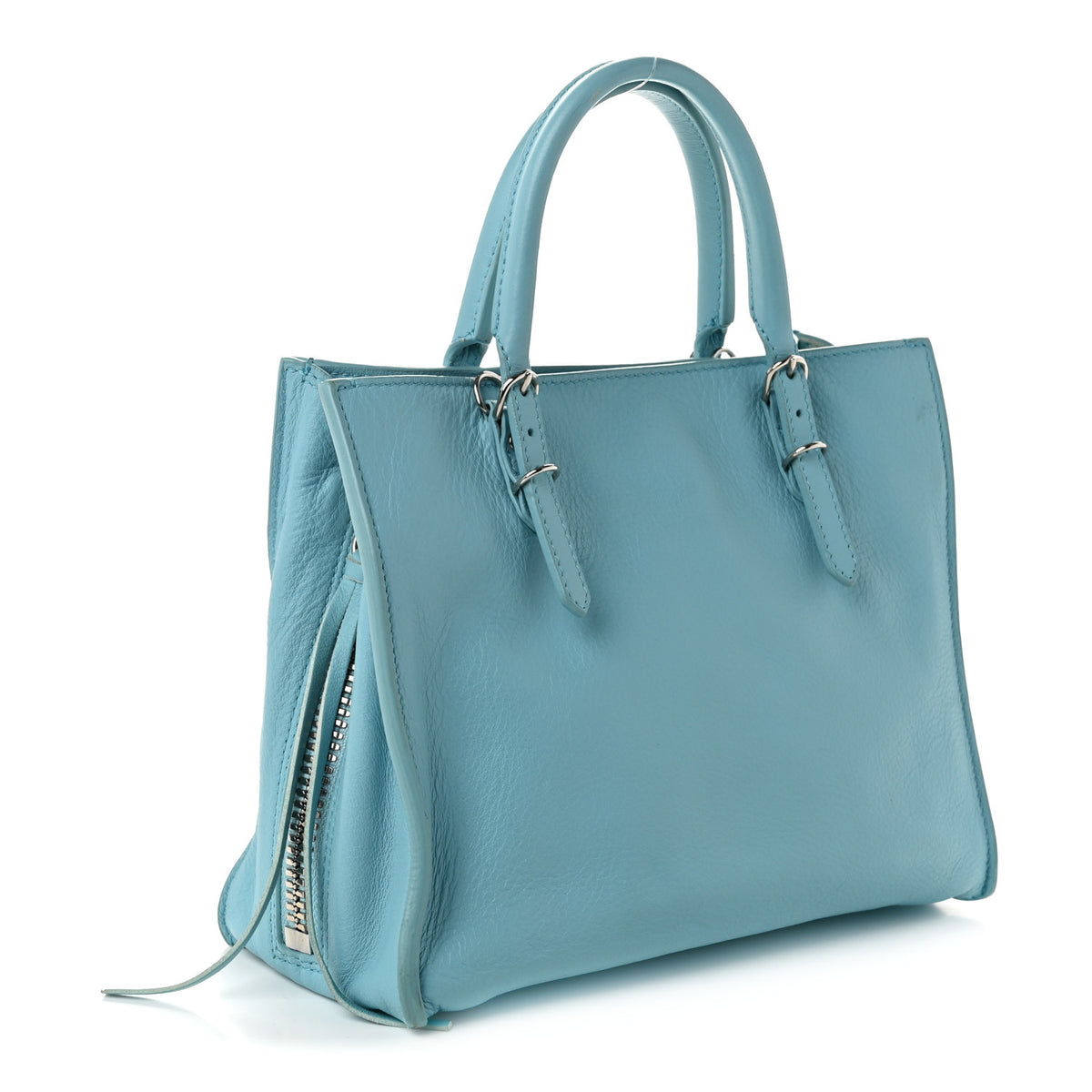 Balenciaga Supple Calfskin Papier Mini A4 Zip Around Tote Bleu Caraibes 4 of 12