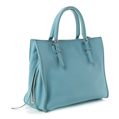 Balenciaga Supple Calfskin Papier Mini A4 Zip Around Tote Bleu Caraibes 4 of 12