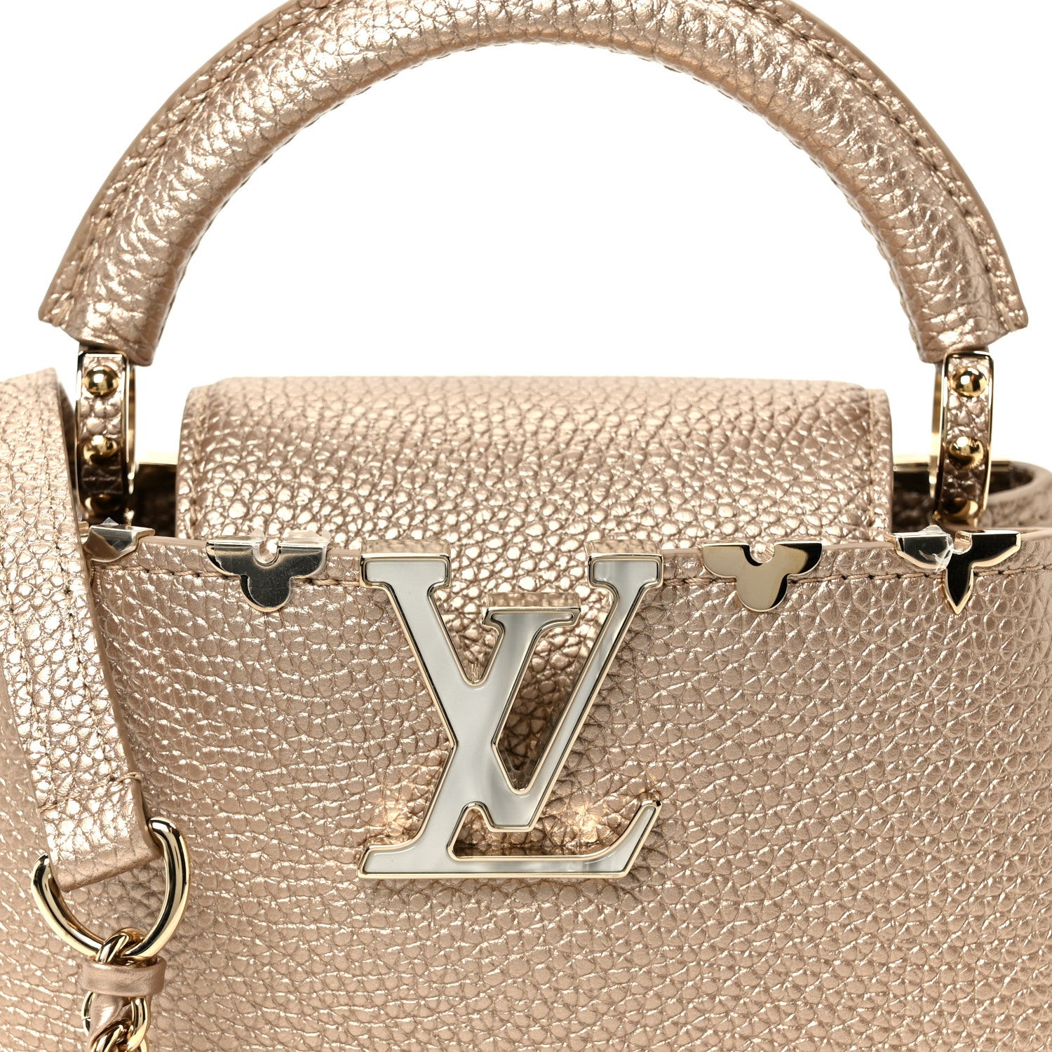 Louis Vuitton Metallic Taurillon Embellished Flower Crown Mini Capucines Gold 7 of 10