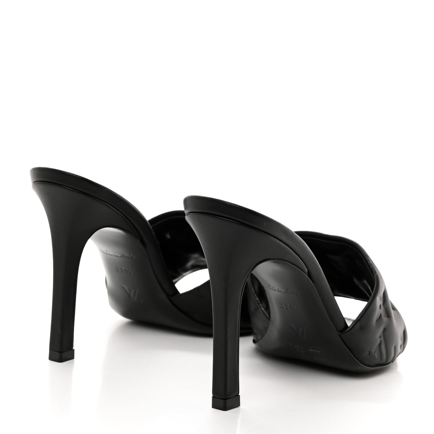 Lambskin Embossed Monogram Revival High Heel Mules 37.5 Black