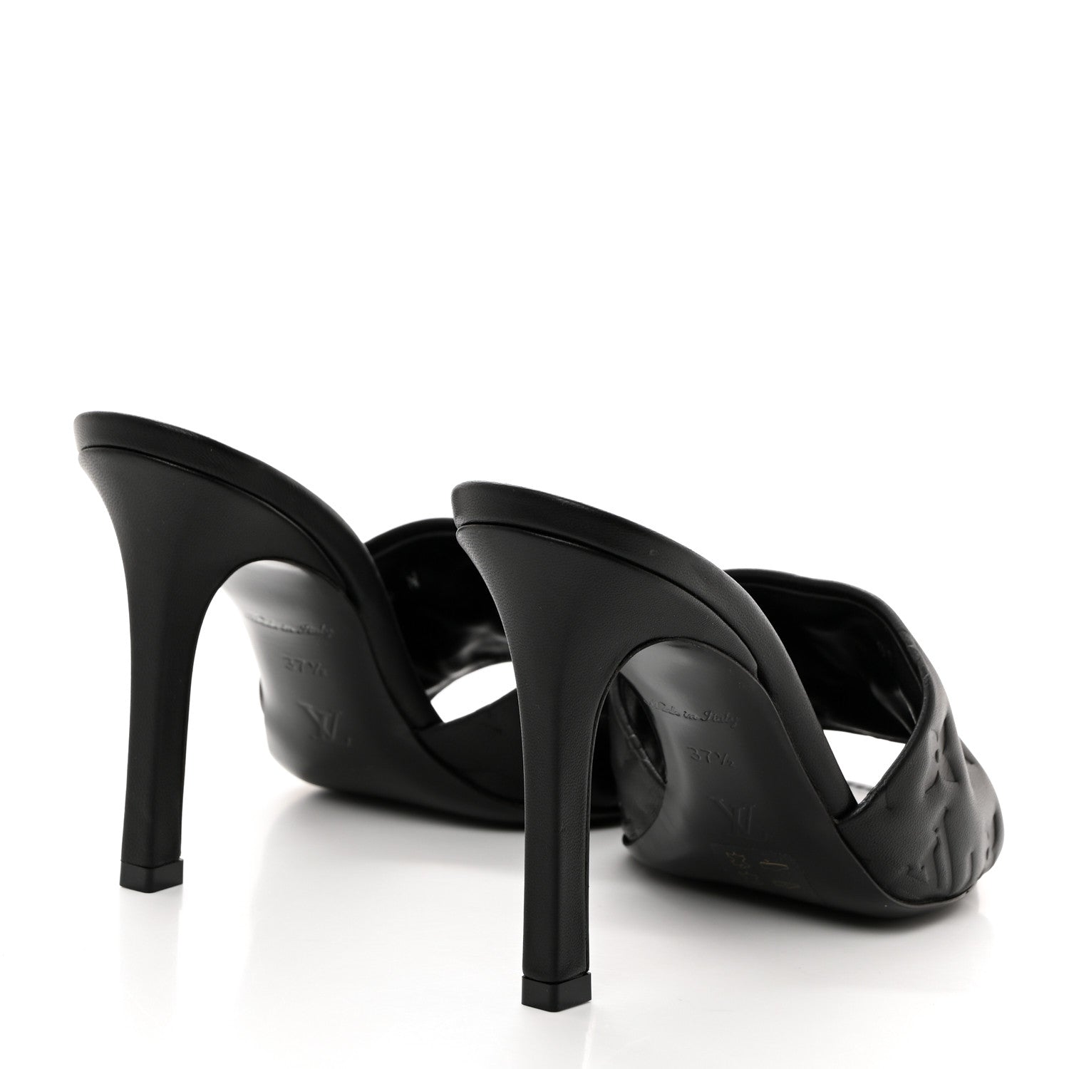 Louis Vuitton Lambskin Embossed Monogram Revival High Heel Mules 37.5 Black 4 of 10