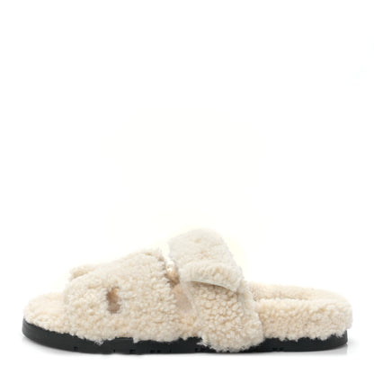 Hermes Woolskin Womens Chypre Sandals 38 Ecru 1 of 7
