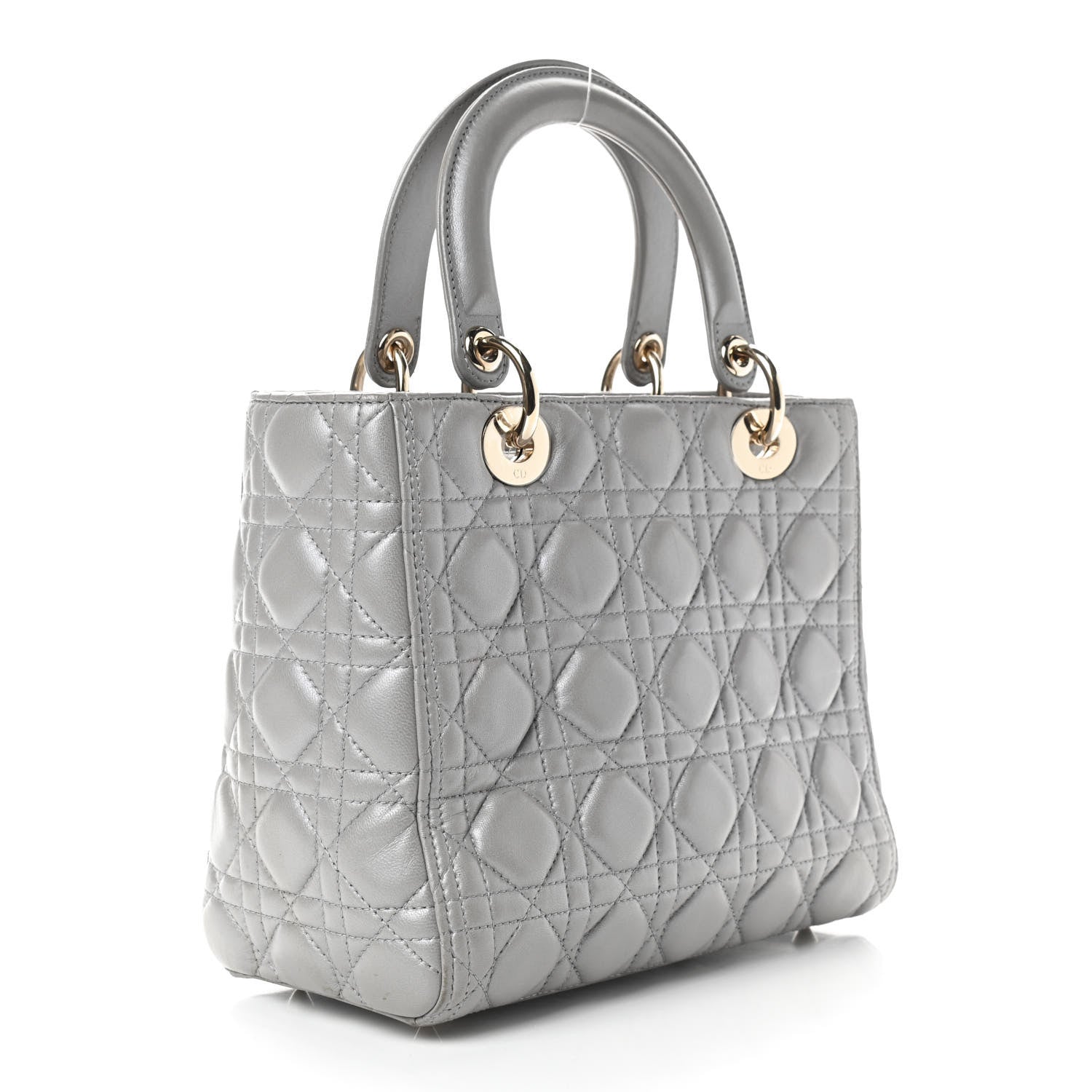 Christian Dior Pearly Lambskin Cannage Medium Lady Dior Grey 2 of 11