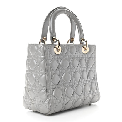 Christian Dior Pearly Lambskin Cannage Medium Lady Dior Grey 2 of 11
