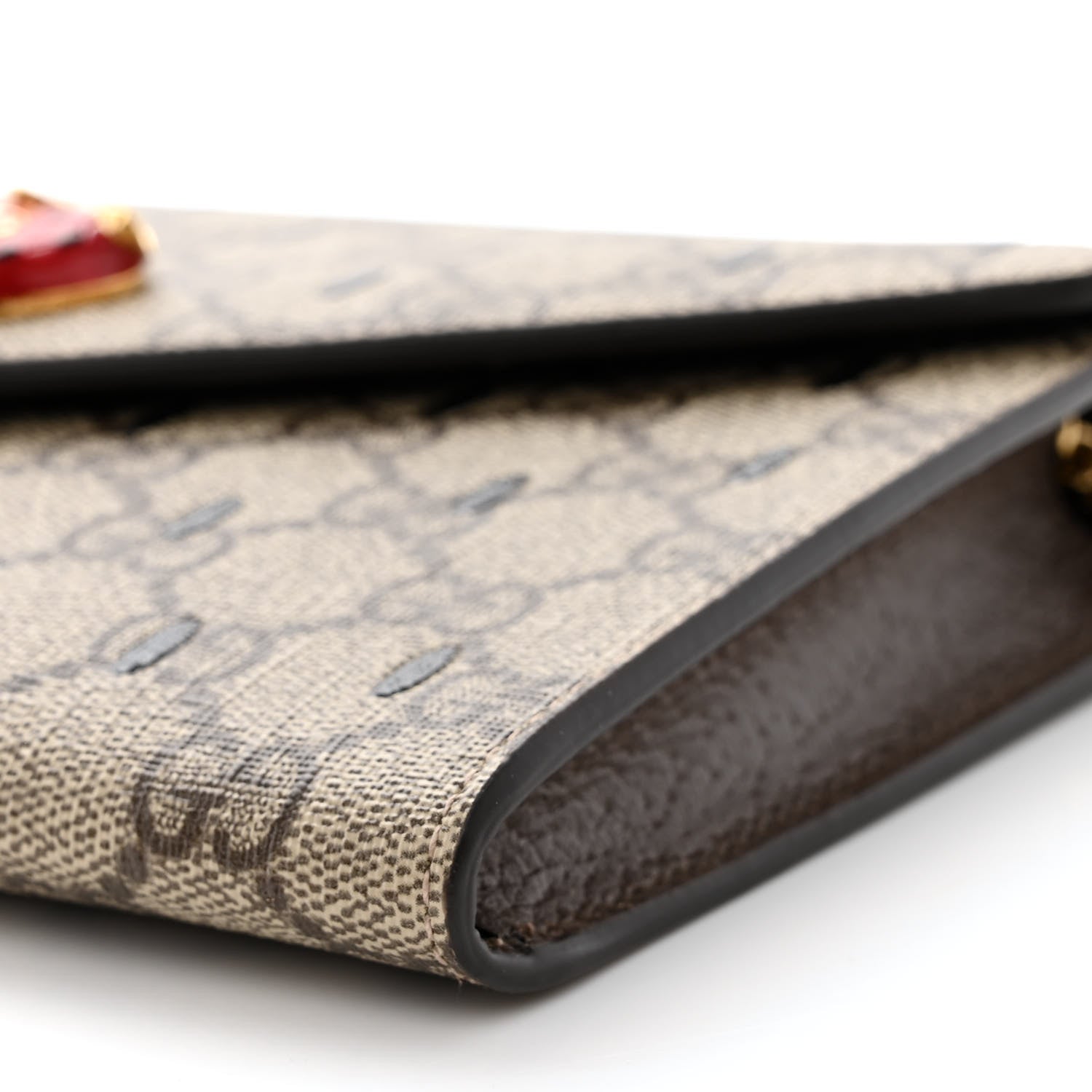 Gucci GG Supreme Monogram Strawberry Seed Textured Dollar Calfskin Enamel Double G Strawberry Wallet On Chain Beige Ebony Black New Acero Hibiscus Red 10 of 10