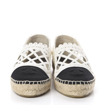 Chanel Woven Fabric Grosgrain CC Espadrilles 38 White Black 2 of 7