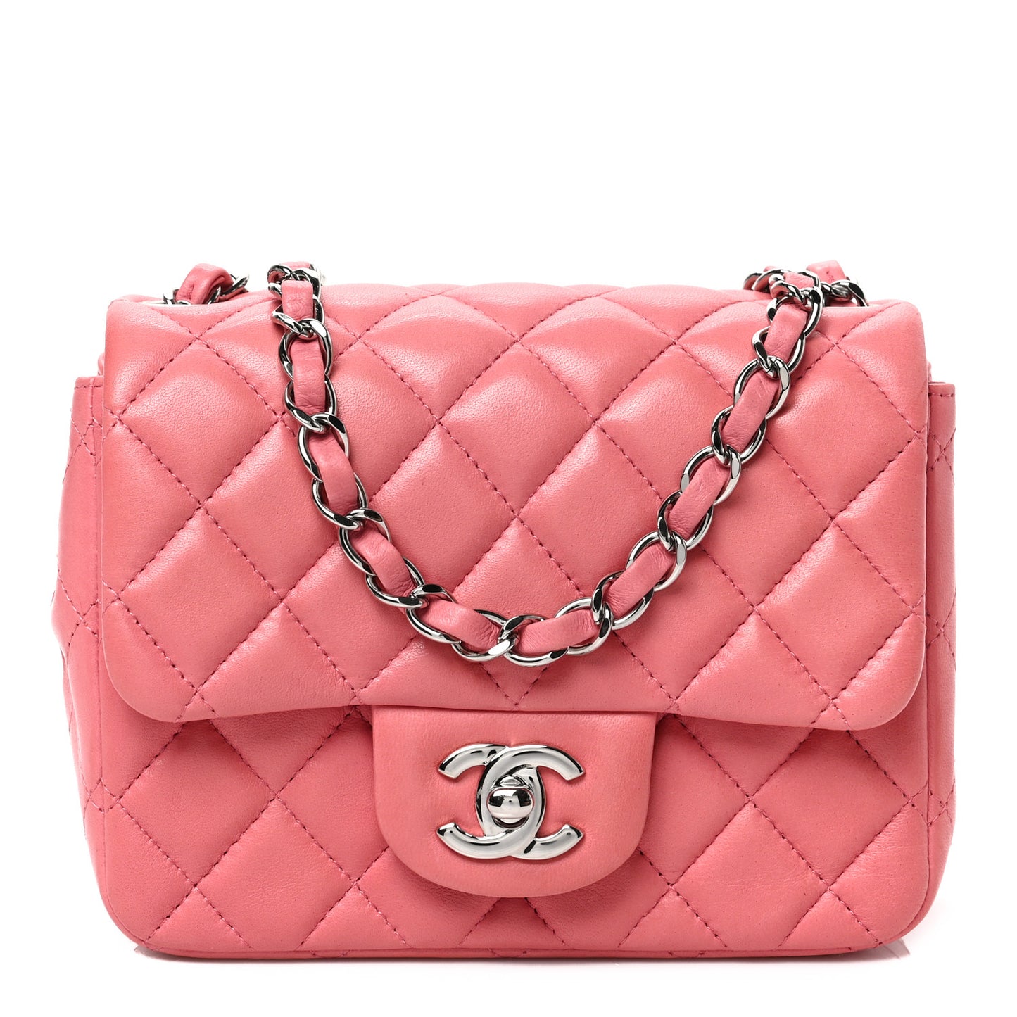 Lambskin Quilted Mini Square Flap Pink