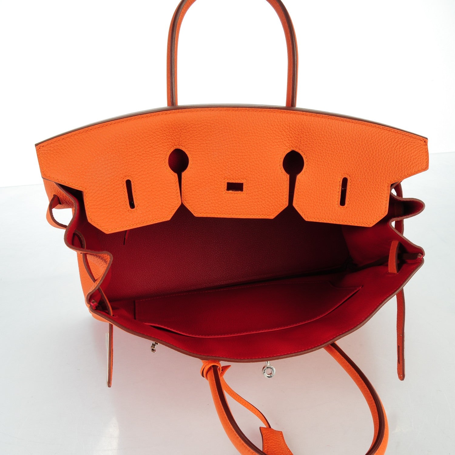 Hermes Togo Horseshoe Birkin 35 Orange Rouge Casaque 21 of 27