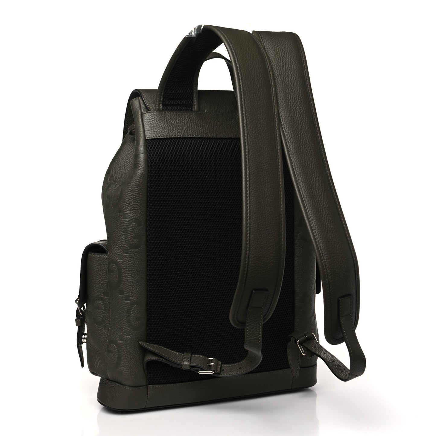 Piuma Calfskin Jumbo GG Embossed Double Buckle Backpack Dark Vintage Olive