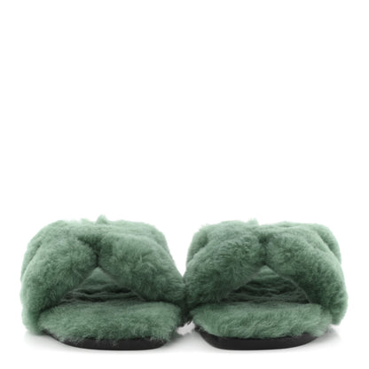 Hermes Woolskin Oran Sandals 37.5 Vert Anglais 3 of 10