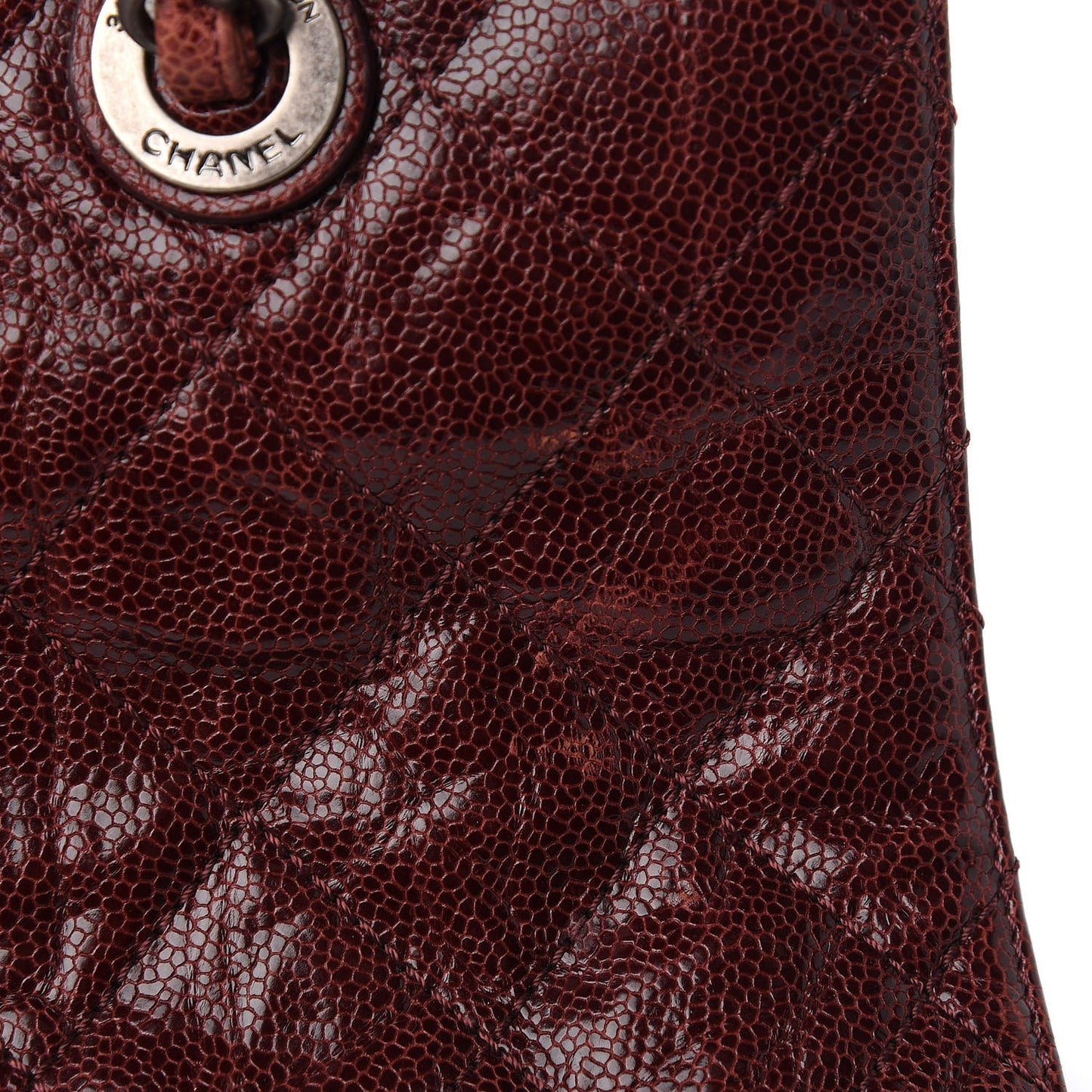 Crumpled Grained Calfskin CC Crave Tote Burgundy