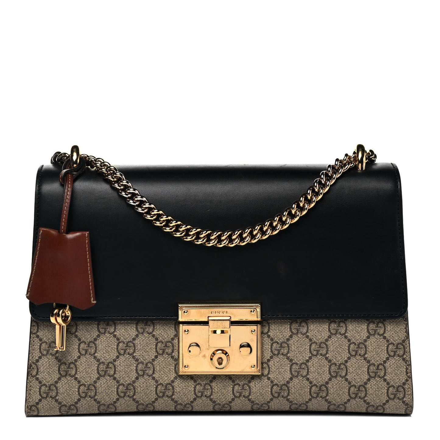 GG Supreme Monogram Calfskin Medium Padlock Shoulder Bag Beige Black Cuir