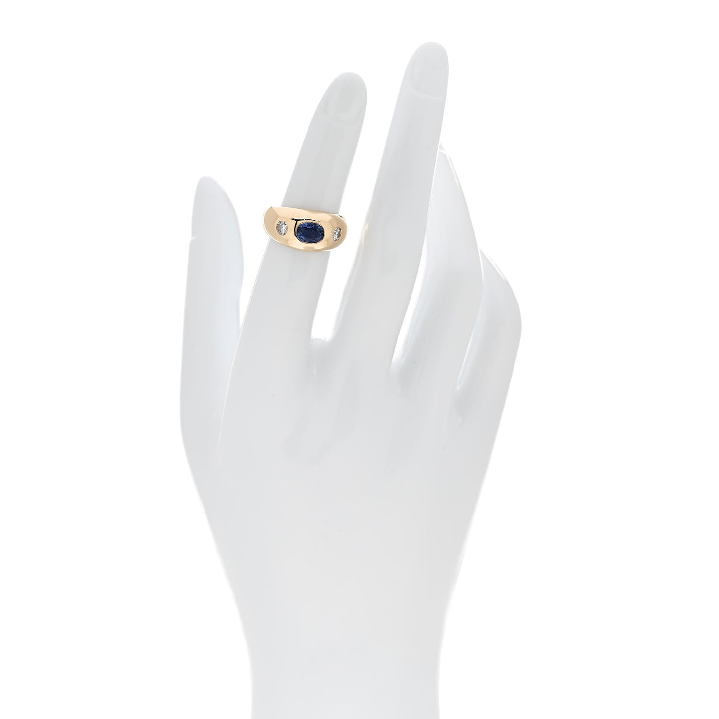 18K Yellow Gold Diamond Blue Sapphire Bombe Ring 47 4.25