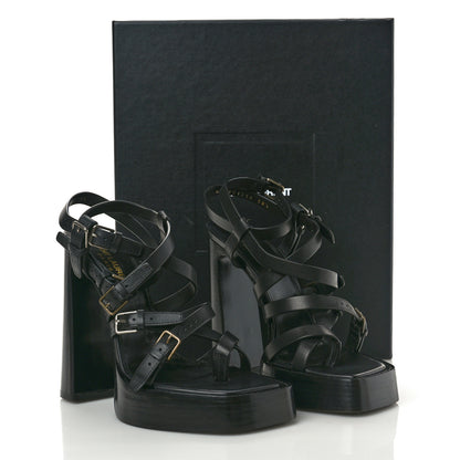 Saint Laurent Calfskin Platz Platform Sandals 38.5 Black 12 of 12