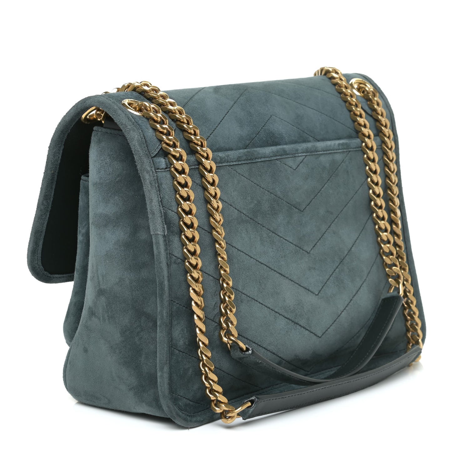 Suede Monogram Medium Niki Chain Satchel Green