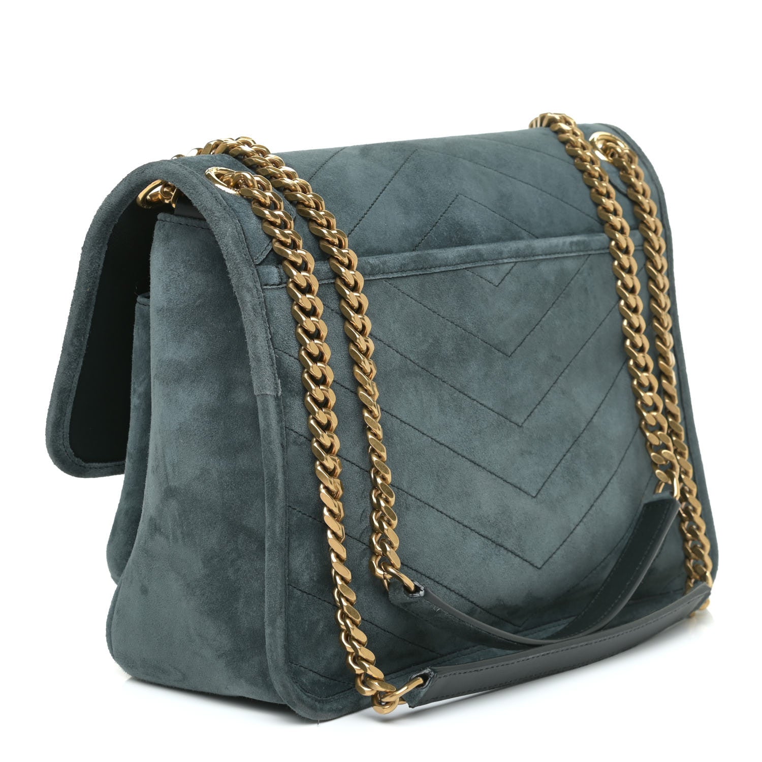 Saint Laurent Suede Monogram Medium Niki Chain Satchel Green 3 of 23