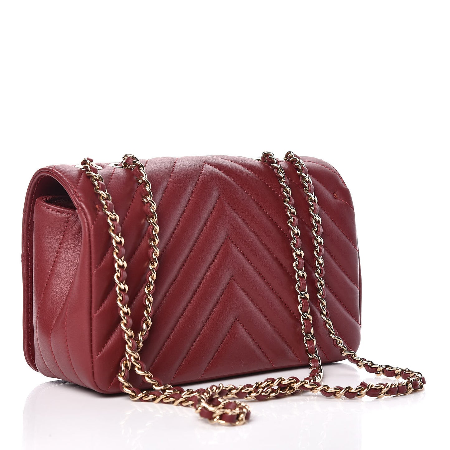 Calfskin Chevron Quilted Mini Statement Flap Burgundy