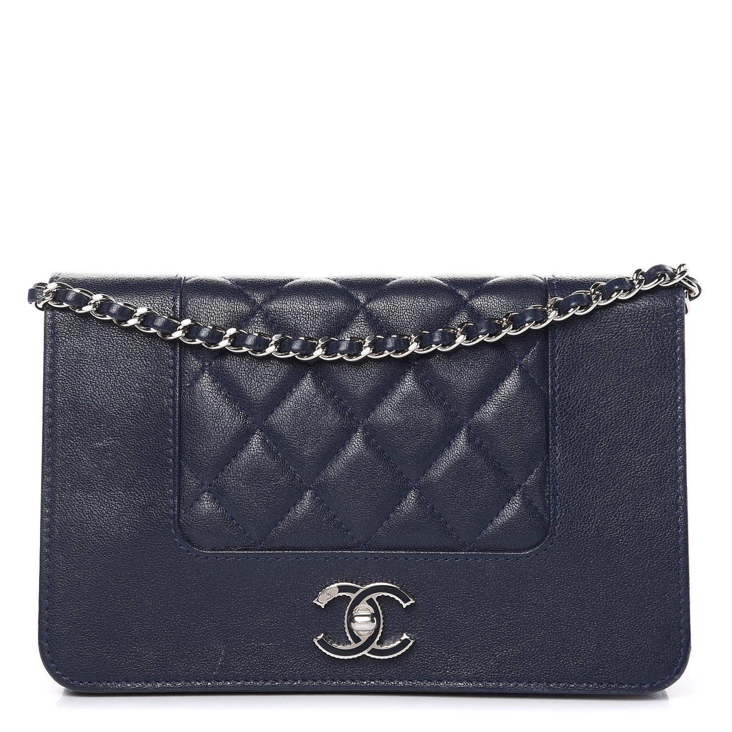 Sheepskin Quilted Mademoiselle Vintage Wallet On Chain WOC Blue