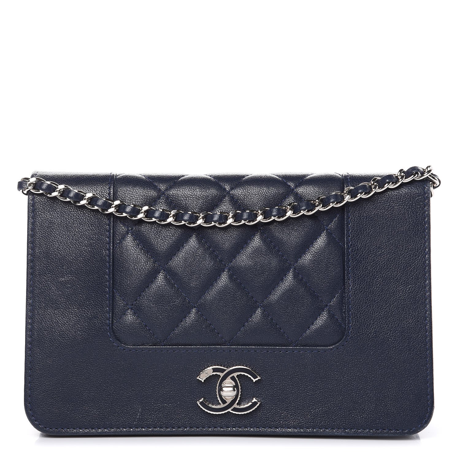Chanel Sheepskin Quilted Mademoiselle Vintage Wallet On Chain WOC Blue 1 of 19