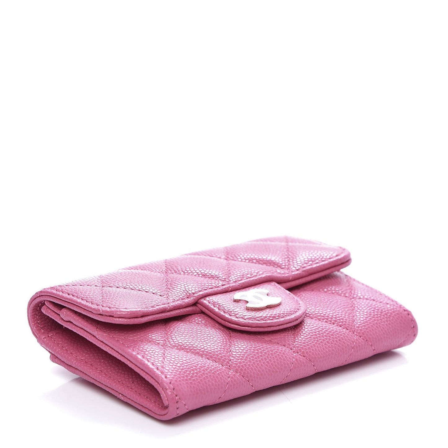 Caviar Quilted Flap Card Holder Wallet Pink