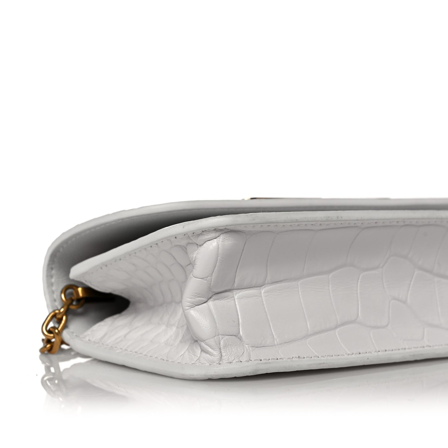 Extra Supple Calfskin Crocodile Embossed Gossip Wallet On Chain Optic White