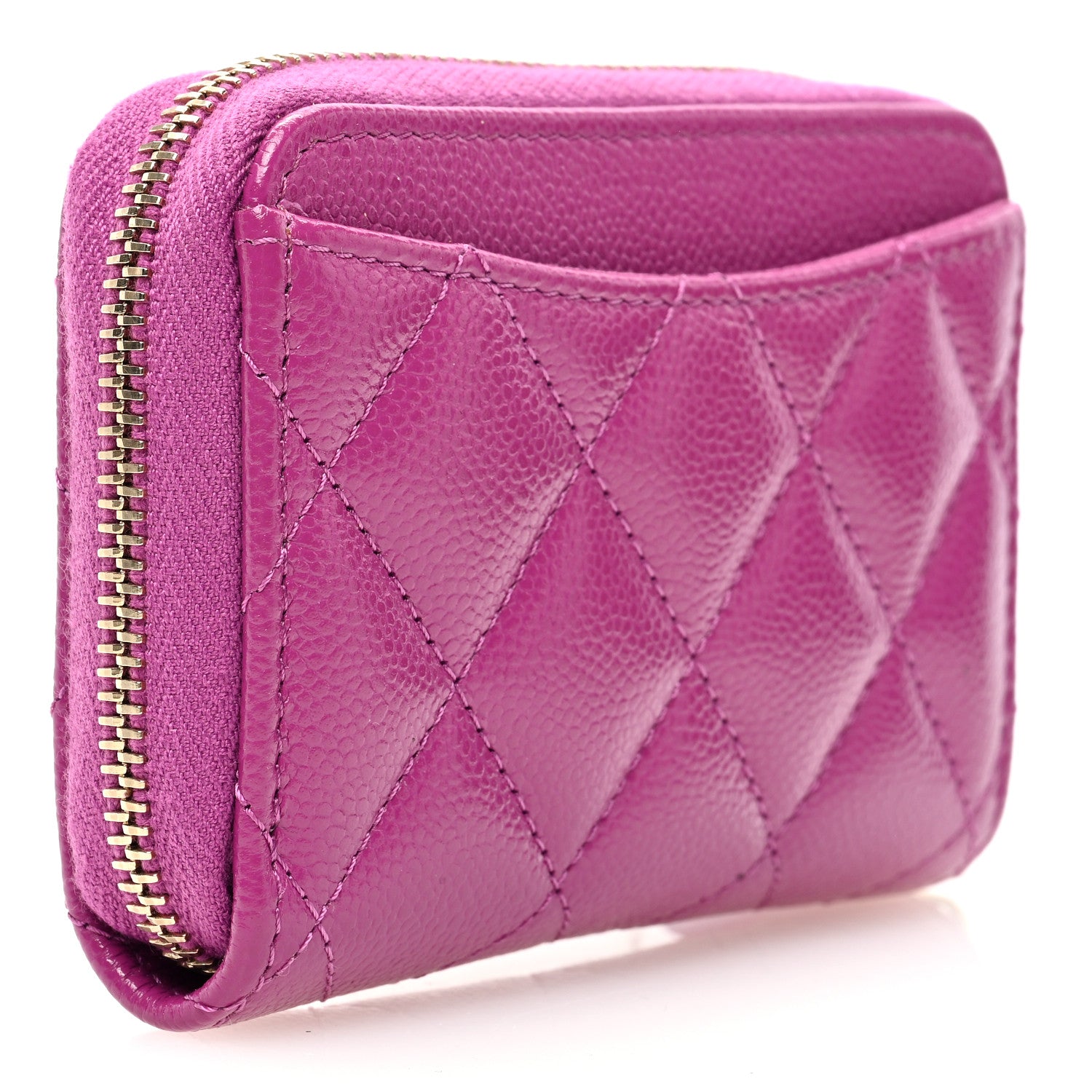 Chanel Caviar Quilted Zip Around Coin Purse Wallet Purple 3 of 8