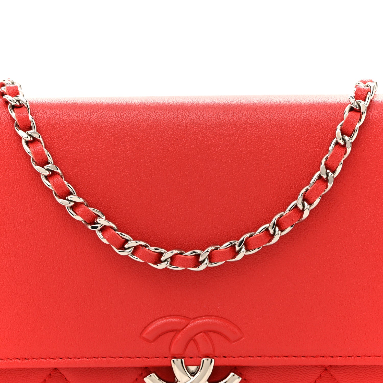 Chanel Grained Calfskin Quilted CC Box Wallet On Chain WOC Red 9 of 15