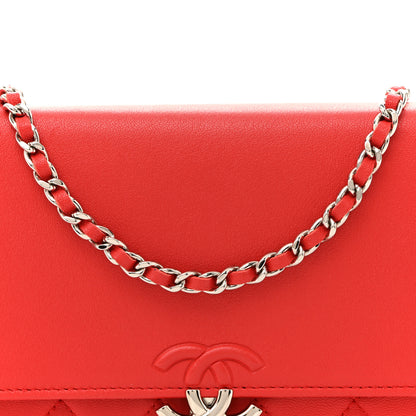 Chanel Grained Calfskin Quilted CC Box Wallet On Chain WOC Red 9 of 15