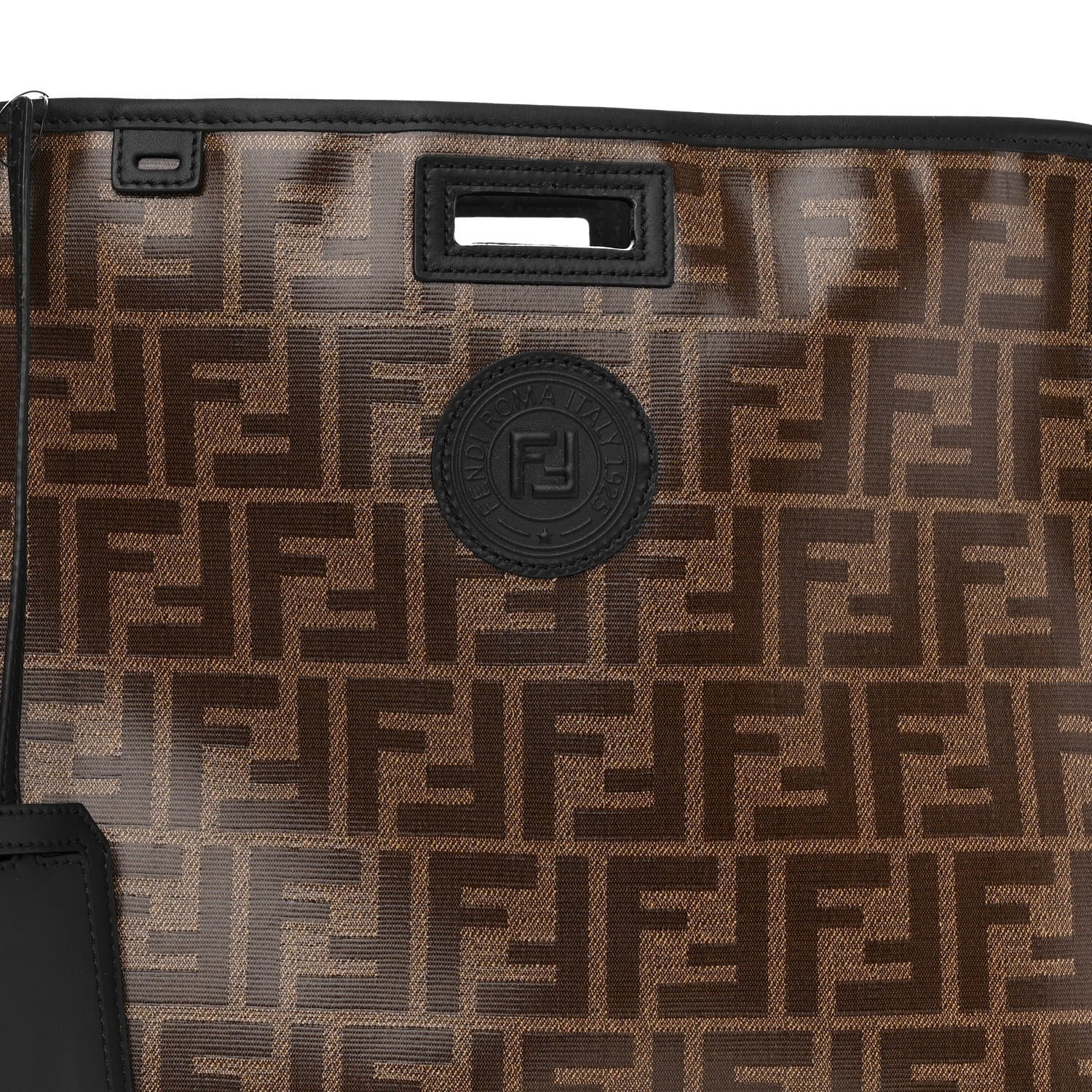 Fendi Glazed Fabric Vitello Century FF 1974 Stamp Patch Mini Peekaboo Defender Cover Mogano Panna Black 8 of 10