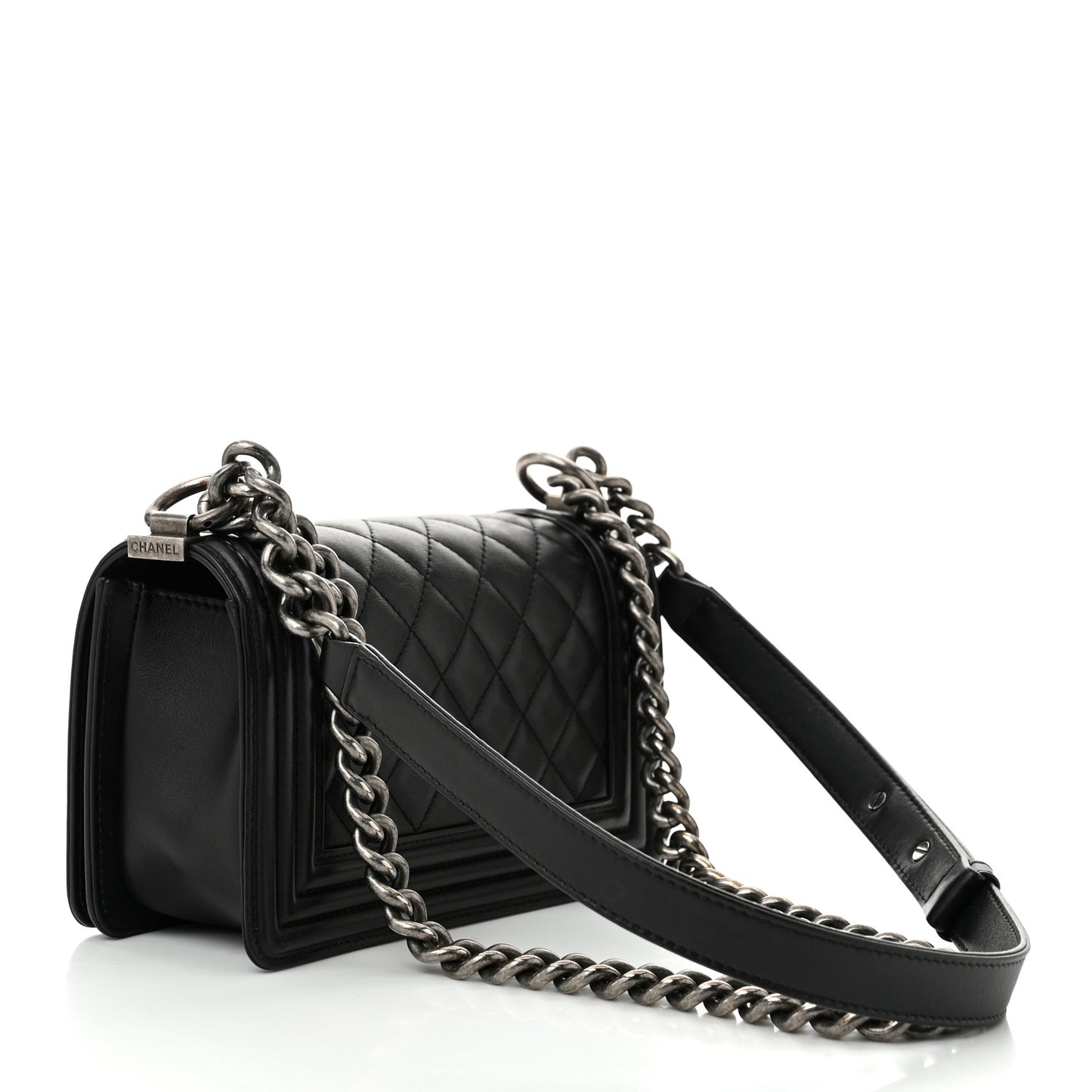 Calfskin Quilted Small Boy Flap Black