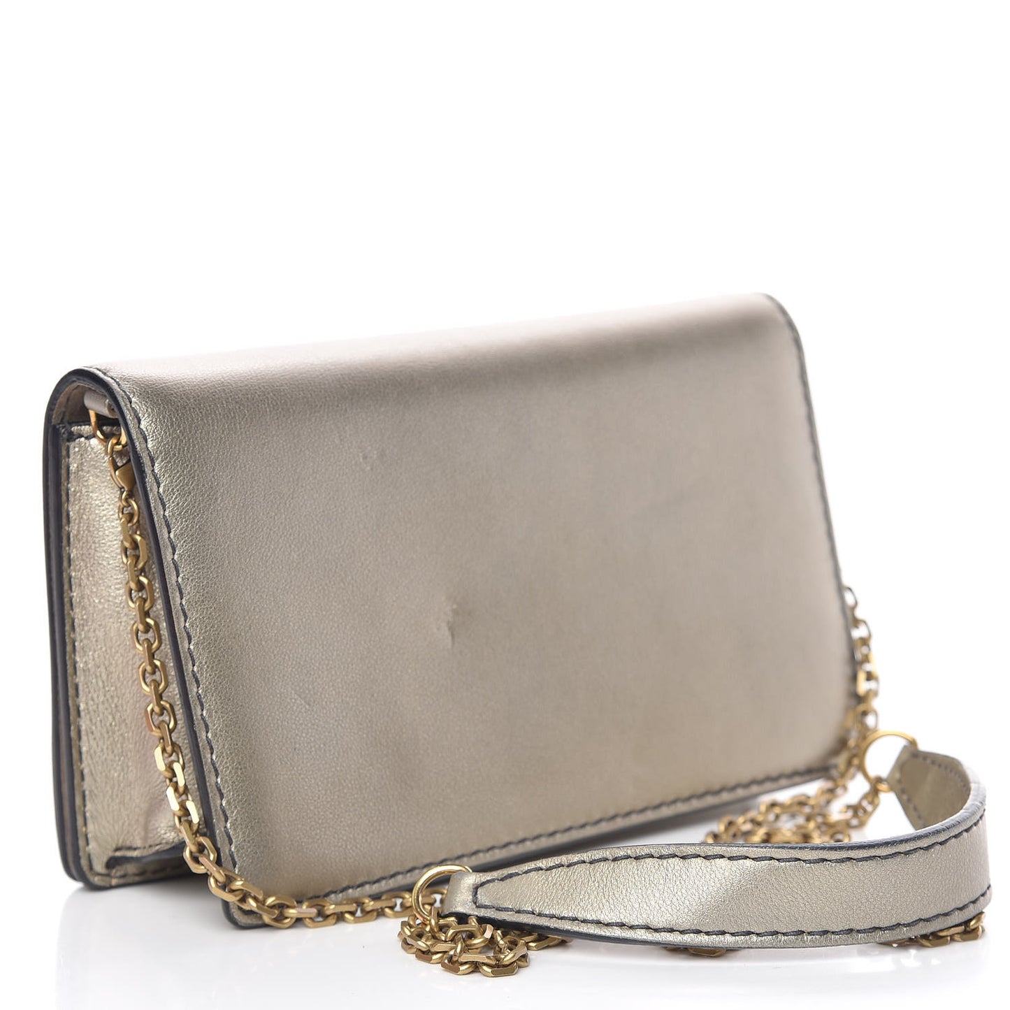 Metallic Calfskin Mini J'Adior Wallet On Chain Pouch Gold
