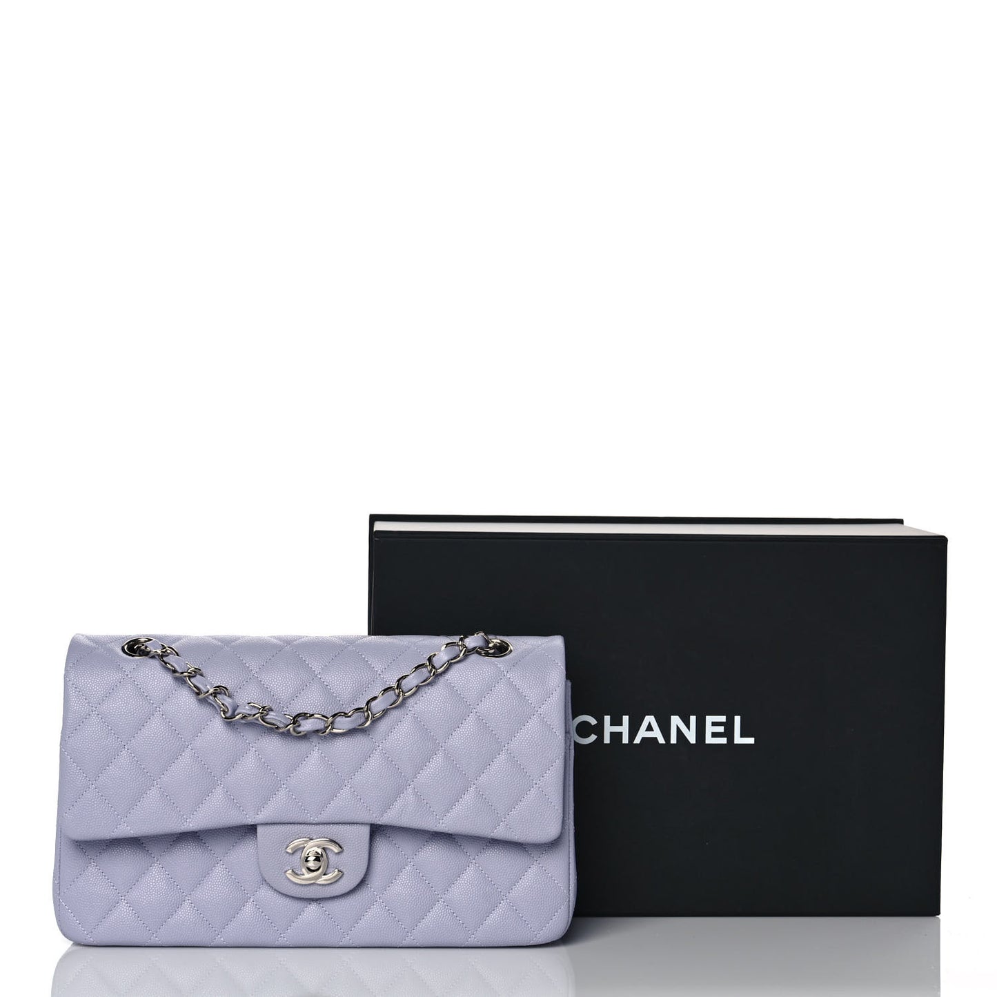 Caviar Quilted Medium Double Flap Light Purple