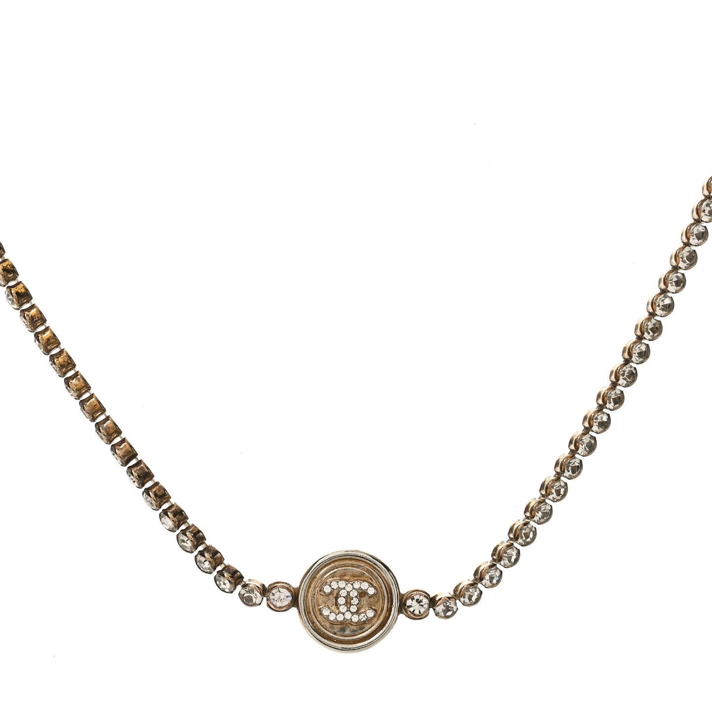 Crystal Pearl CC Choker Necklace Gold