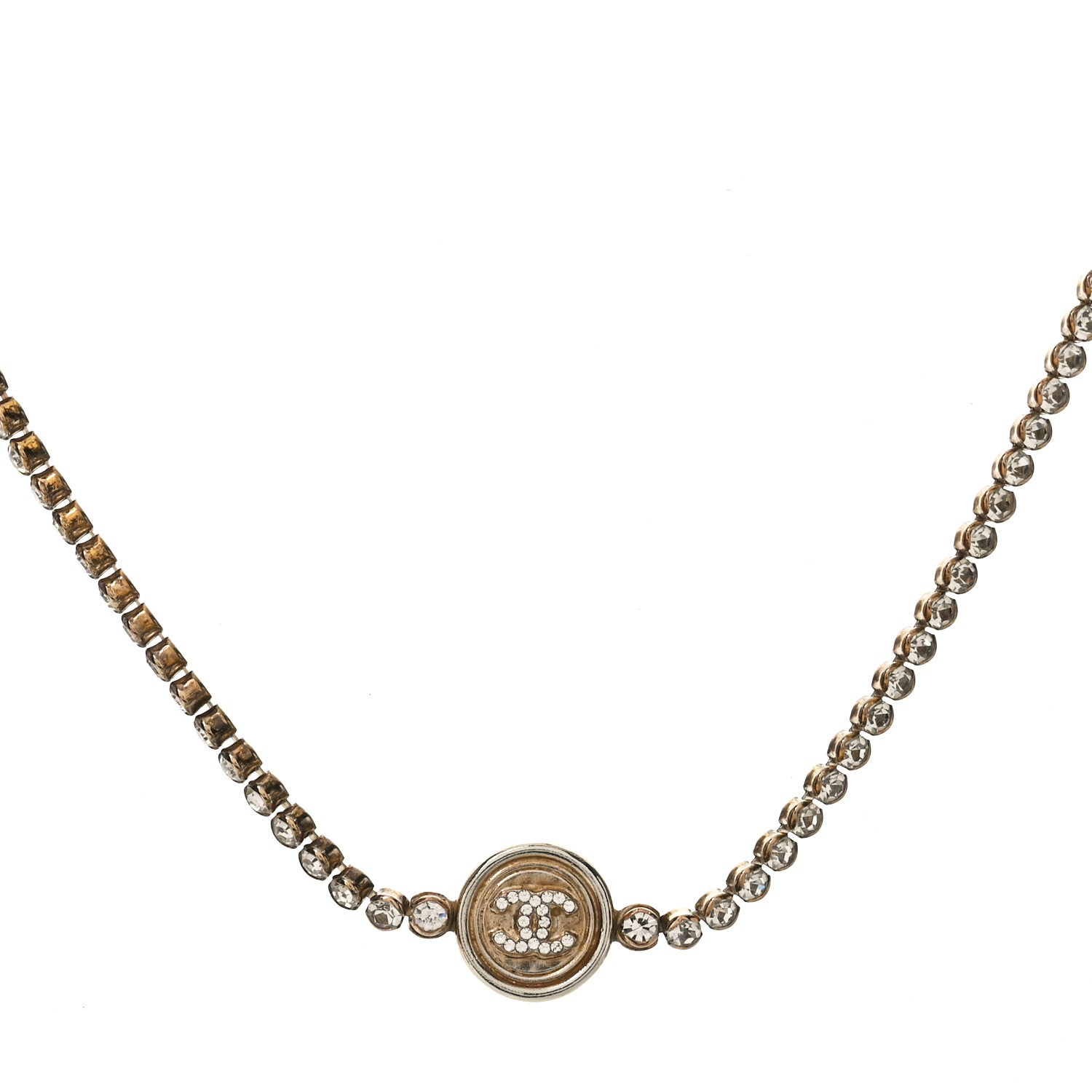 Chanel Crystal Pearl CC Choker Necklace Gold 1 of 4