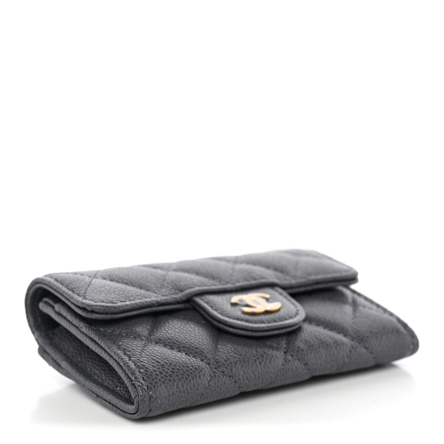 Caviar Quilted Flap Card Holder Wallet Dark Grey